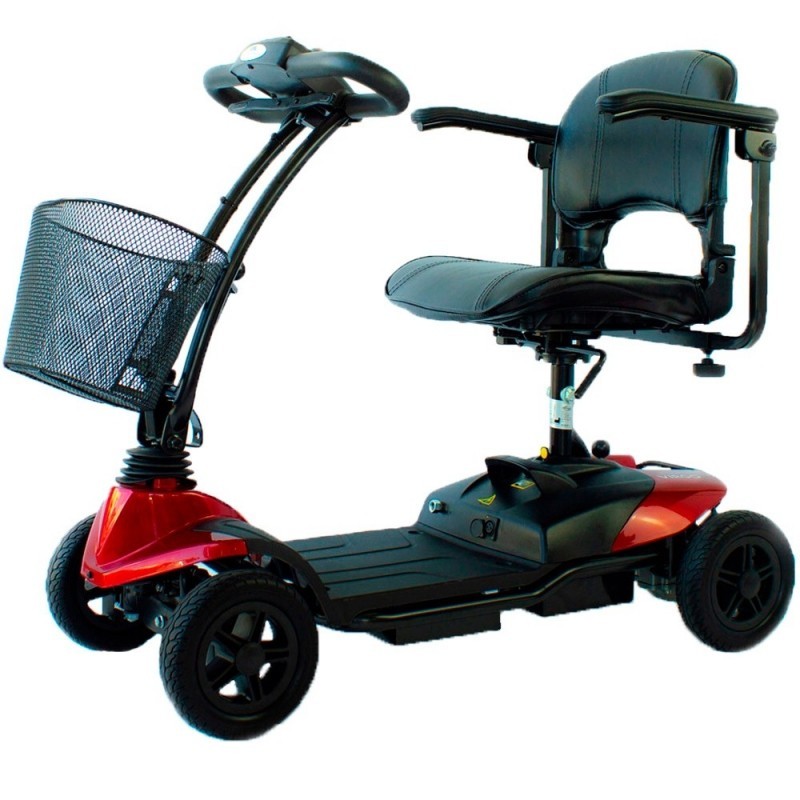 Scooter eléctrico para adultos | 4 ruedas | Compacto y desmontable | Auton.  10 km | 12V | Rojo |Virgo | Mobiclinic